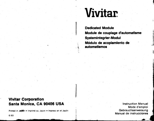Vivitar Dedicated Module manual cover
