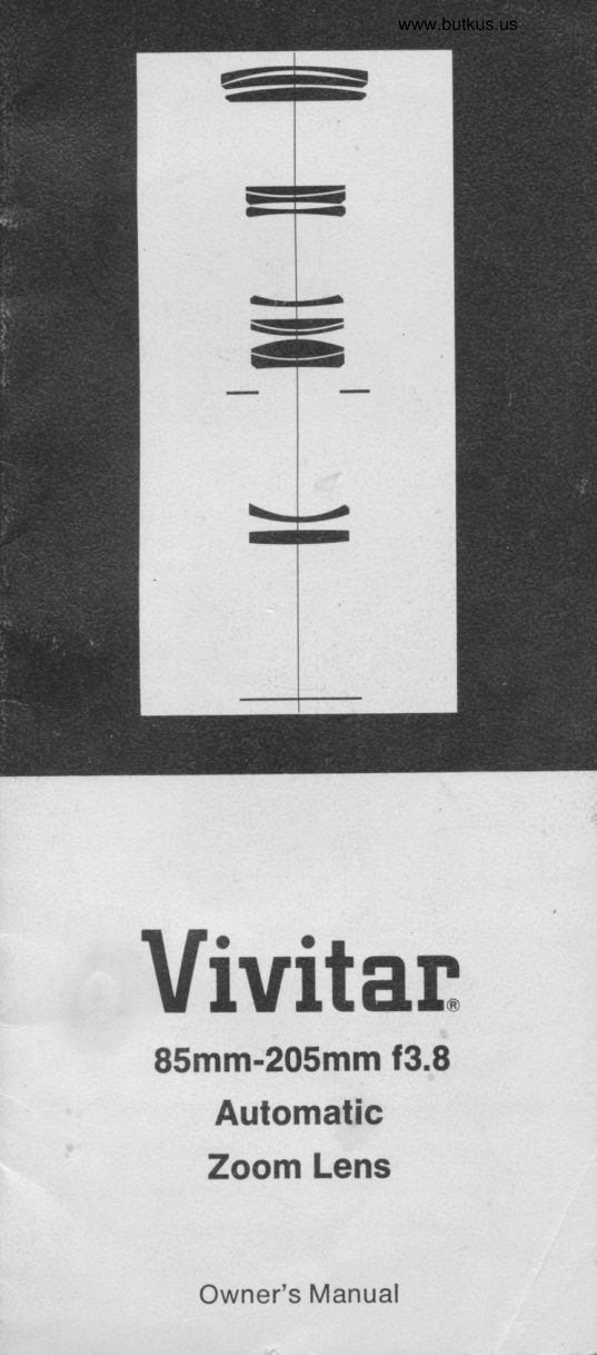 Vivitar 85 - 205 F3.8 lens manual cover