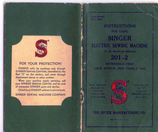 Singer 201 manual cover