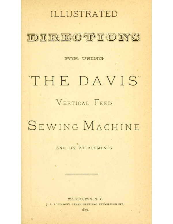 Davis Vertical Feed (1879) manual cover