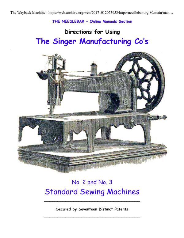 Singer Number 2 & 3 Standard manual cover