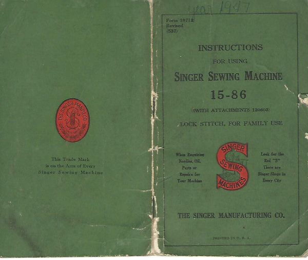 Singer 15-86 manual cover