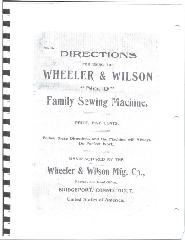 Wheeler & Wilson Number 9 (black and white scan) manual cover