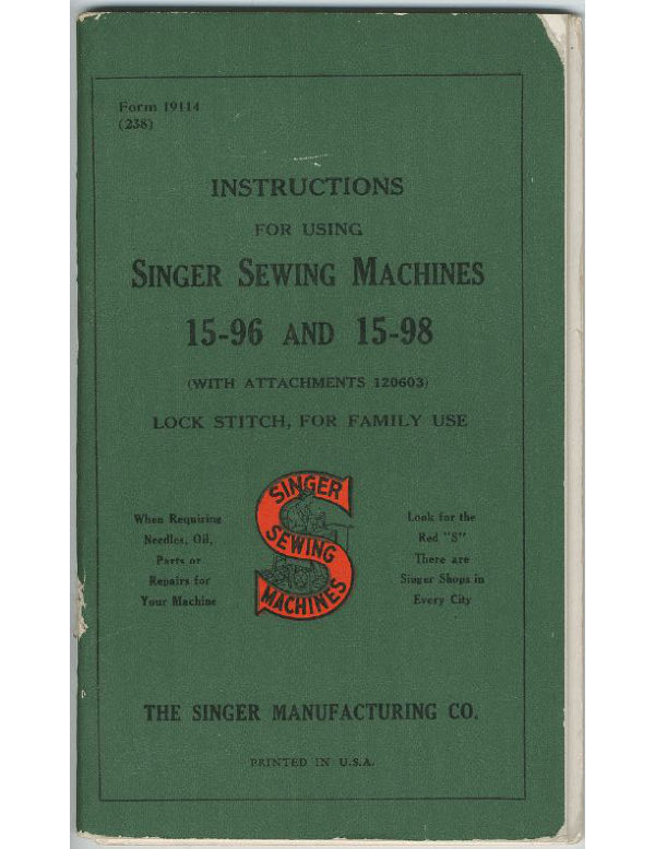 Singer 15-96 and 15-98 (small scan) manual cover