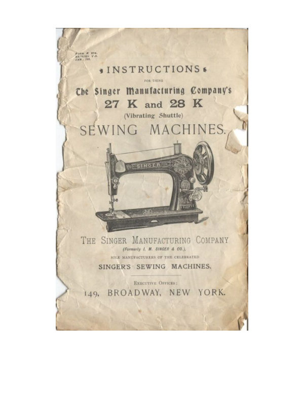 Singer 27K and 28K manual cover