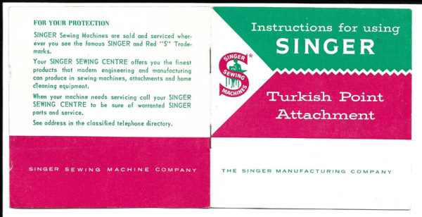 Singer Turkish Point Attachment manual cover