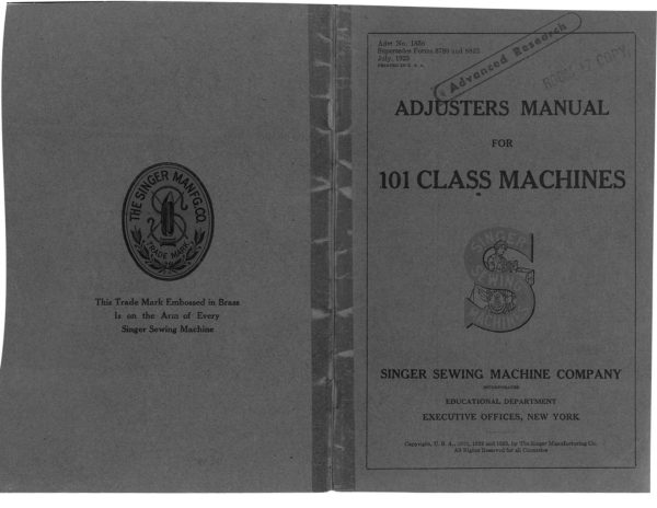 Singer 101-3 & 101-11 Adjuster's manual cover