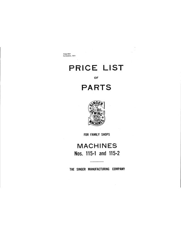 Singer 115-1 & 115-2 Parts List manual cover
