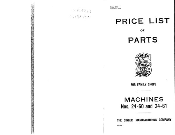 Singer 24-60 & 24-61 Parts List manual cover