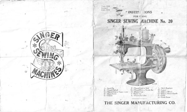 Singer Model 20 (1914, life-size scan) manual cover