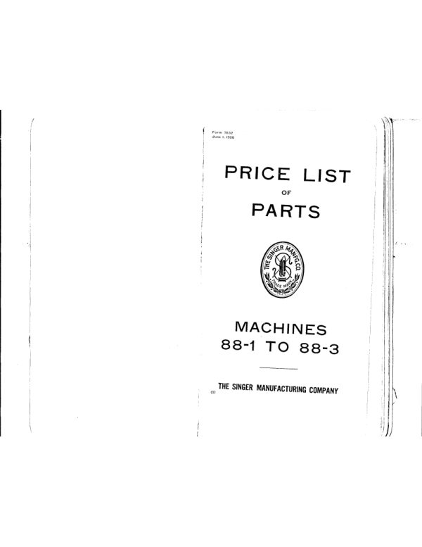 Singer 88-1 - 88-3 Parts List manual cover