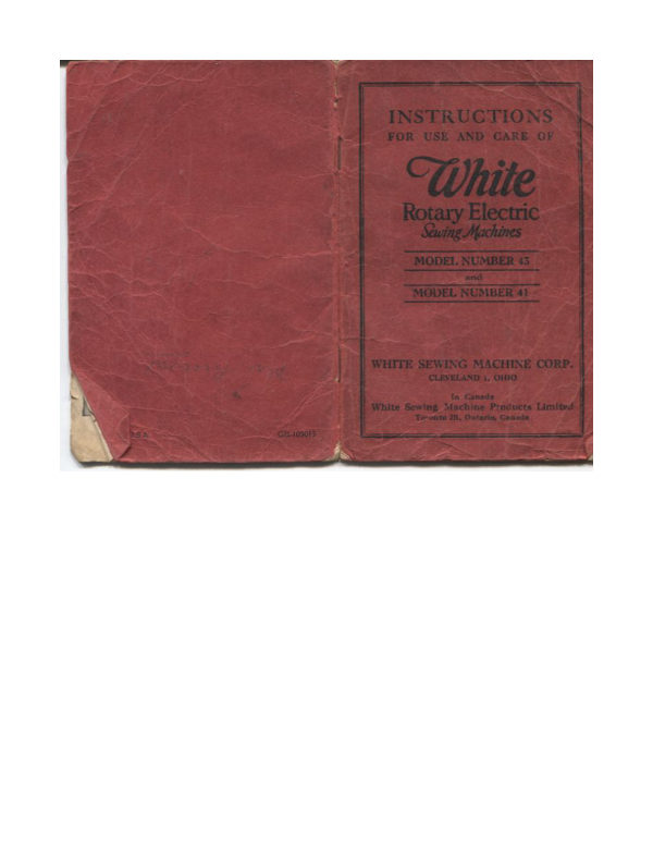 White Rotary Electric 41 & 45 manual cover