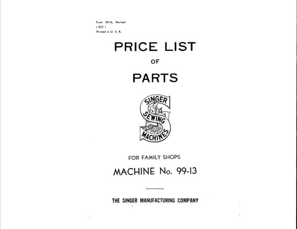 Singer 99-13 Parts List manual cover