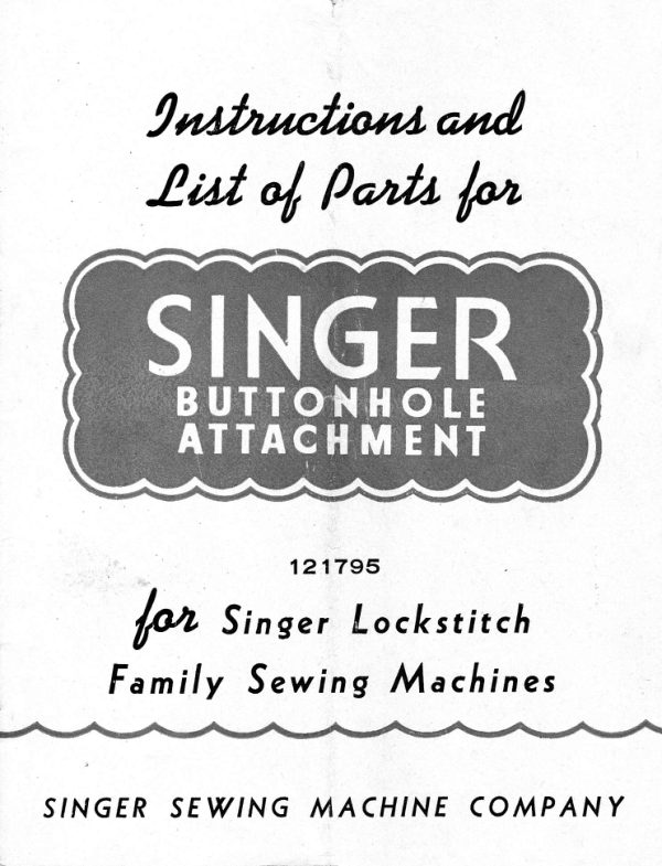 Singer Buttonhole Attachment Model 121795 manual cover