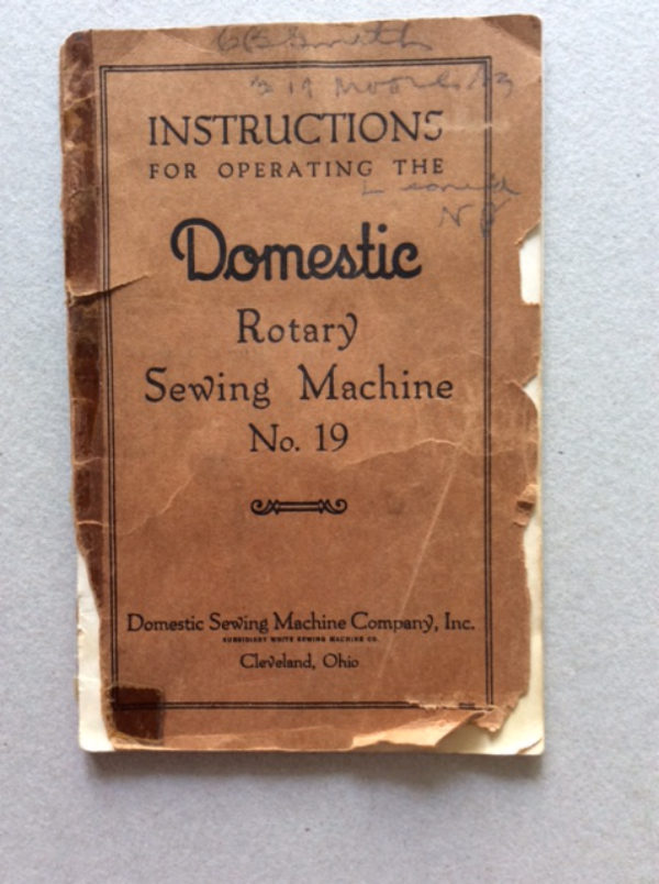 Domestic Rotary Number 19 Sewing Machine manual cover