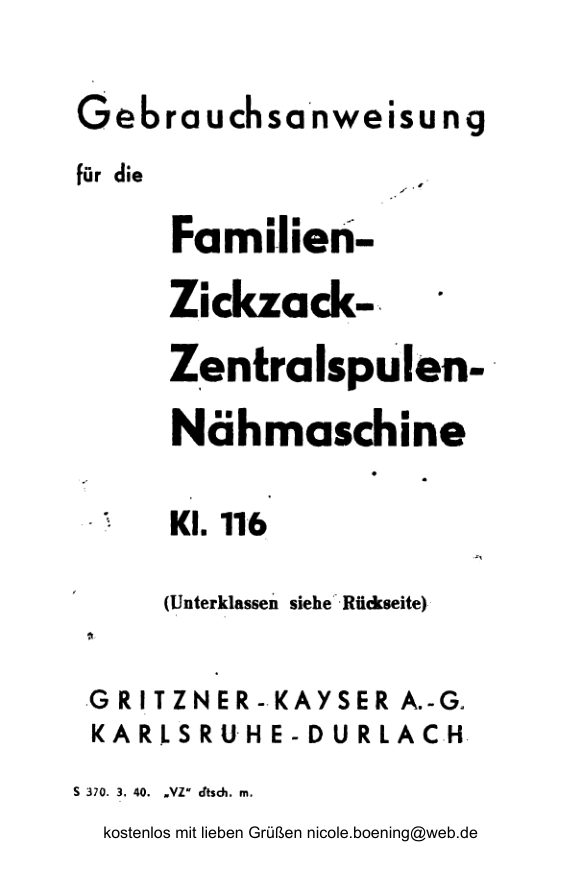 Gritzner VZ Old Design manual cover