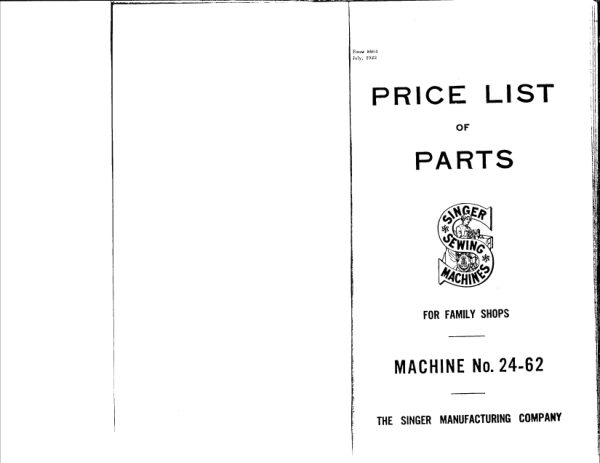 Singer 24-62 Parts List manual cover