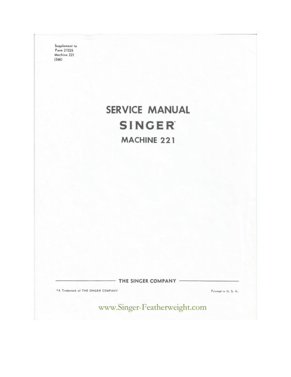 Singer 221 (Featherweight) Service manual cover