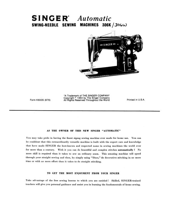Singer 306K and 306W manual cover