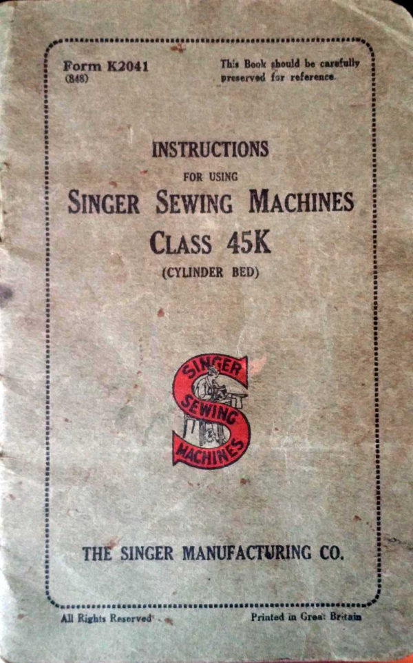 Singer 45K Cylinder Bed manual cover