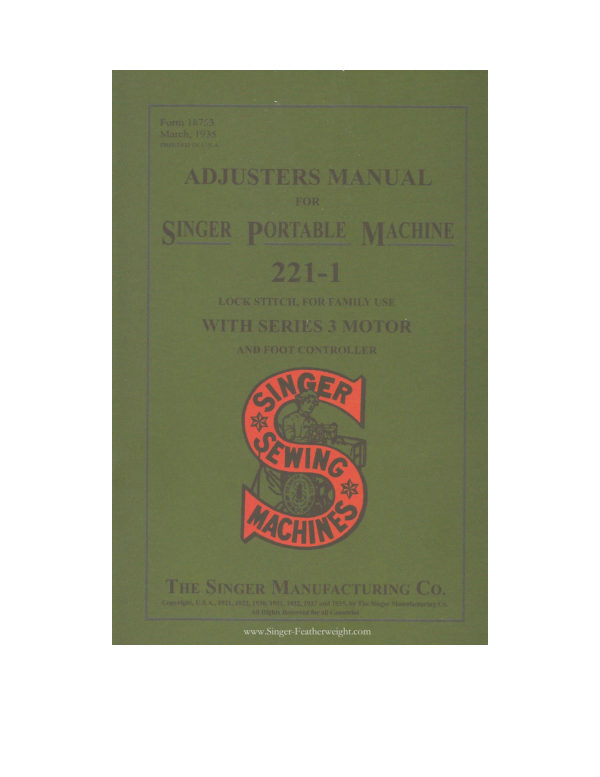 Singer 221 (Featherweight) Adjusters manual cover