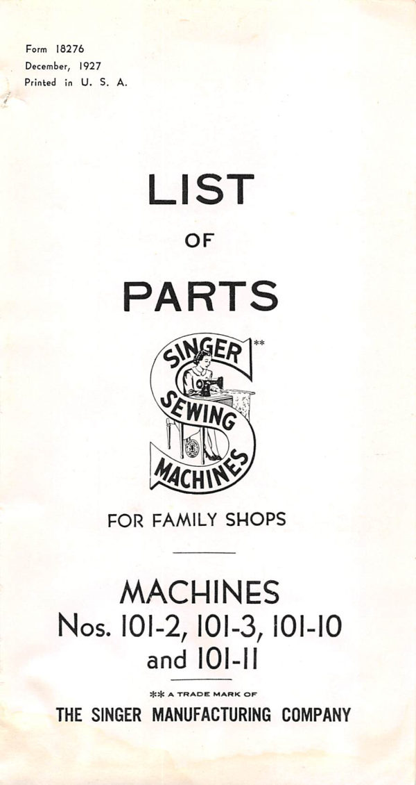 Singer 101-2, 101-3, 101-10 & 101-11 manual cover