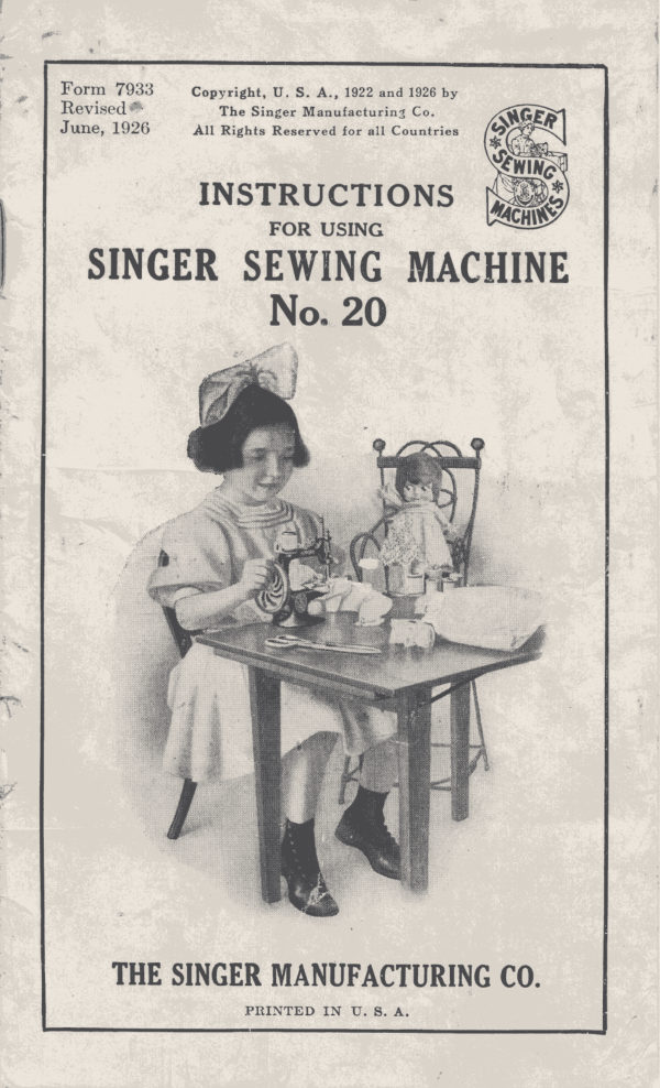 Singer Model 20 (1926 revision) manual cover