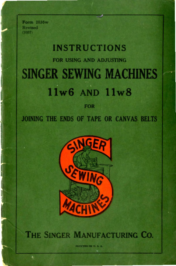 Singer 11w6 & 11w8 manual cover