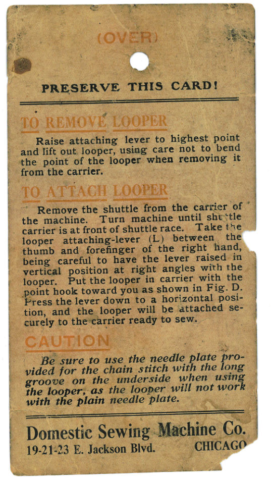 Domestic Model D Looper Card manual cover