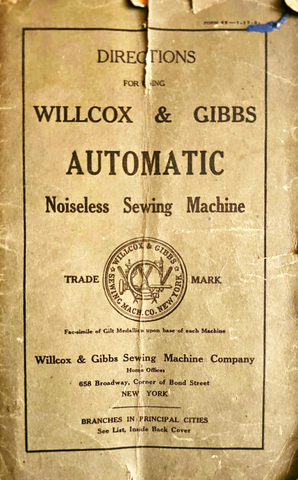 "Noiseless" Willcox & Gibbs - 1921 manual cover