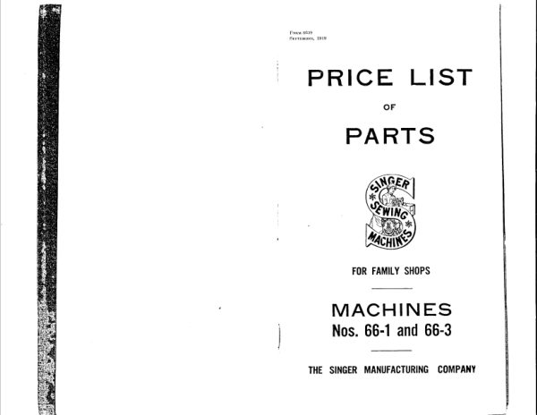 Singer 66-1 & 66-3 Parts List manual cover