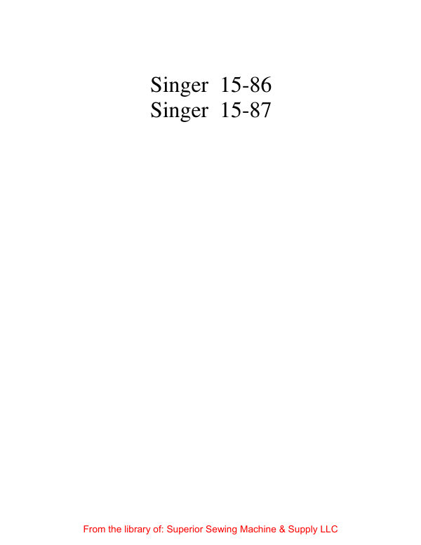 Singer 15-86 & 15-87 Parts List manual cover