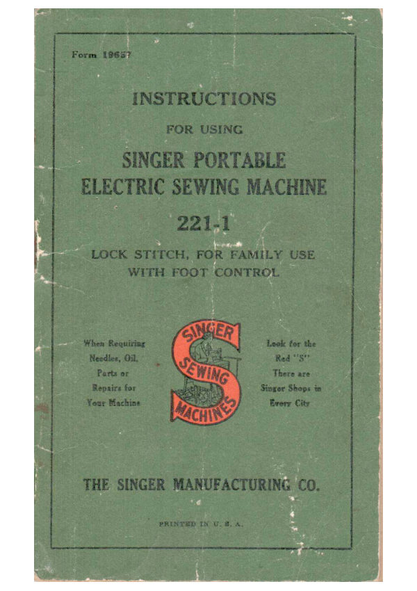 Singer 221-1 Featherweight manual cover
