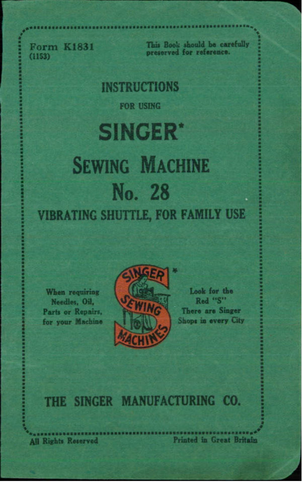 Singer 28 (enlarged scan) manual cover