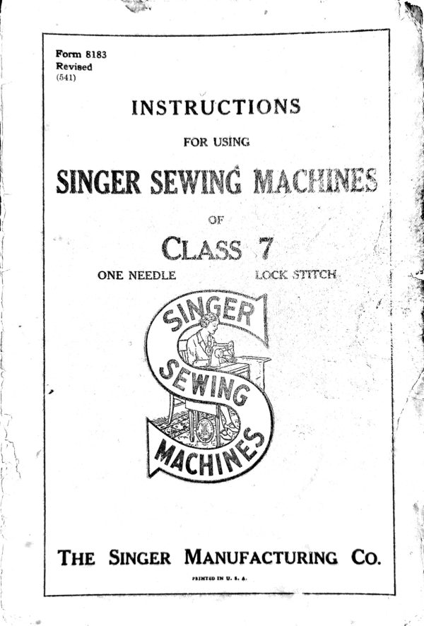 Singer Class 7 (black and white scan) manual cover