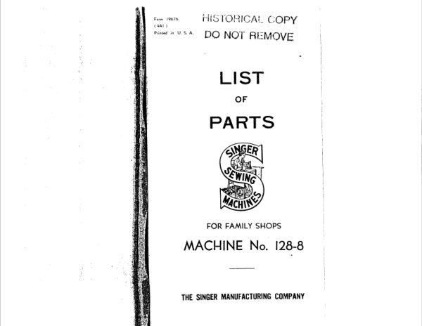Singer 128-8 Parts List manual cover