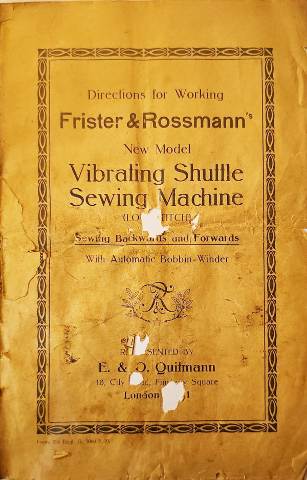 Frister & Rossmann New Model Vibrating Shuttle Lockstitch manual cover