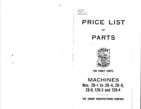 Singer 28 & 128 Parts List manual cover