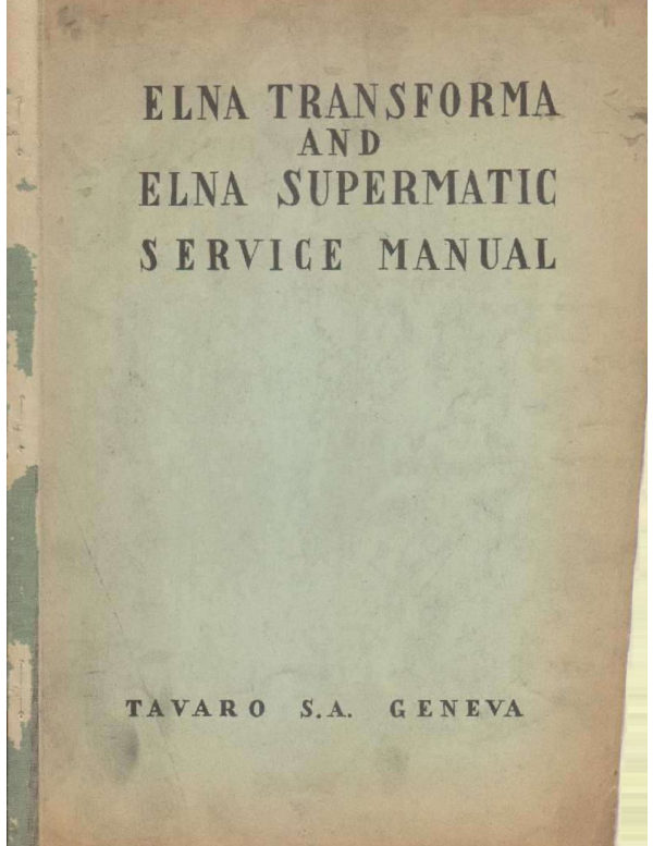 Elna Supermatic & Transforma Service manual cover