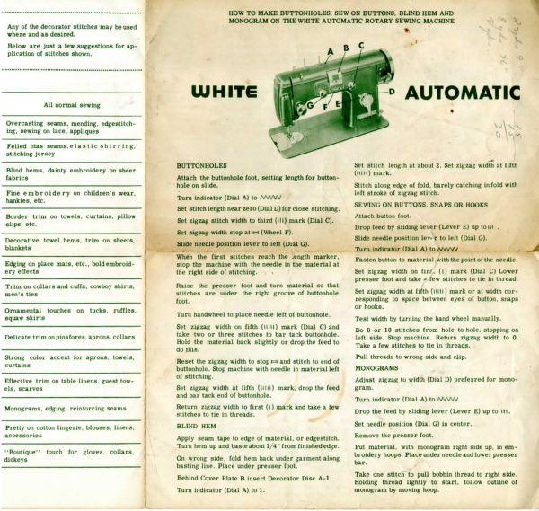 White Rotary Automatic Series 666 Decorative Stitches manual cover