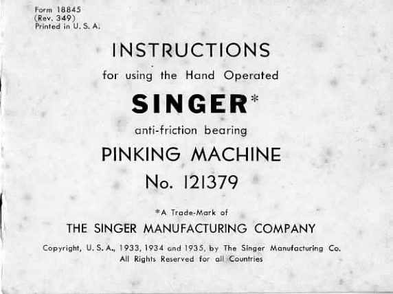 Singer Hand Operated Pinking Machine manual cover