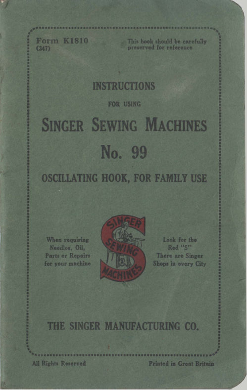 Singer 99 manual cover
