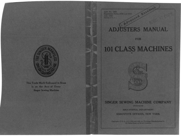 Singer Class 101 Adjusters manual cover