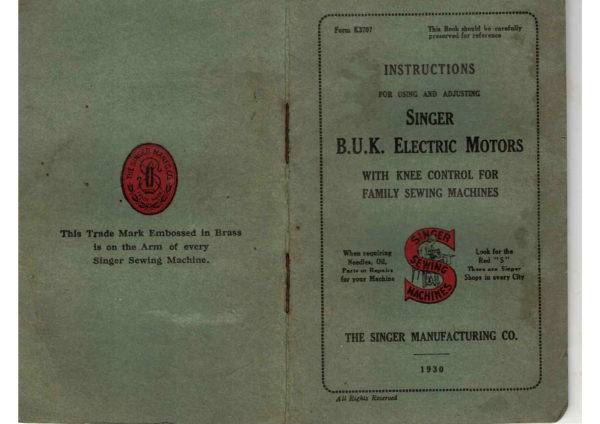 Singer B.U.K. Electric Motor (1930, knee control) manual cover