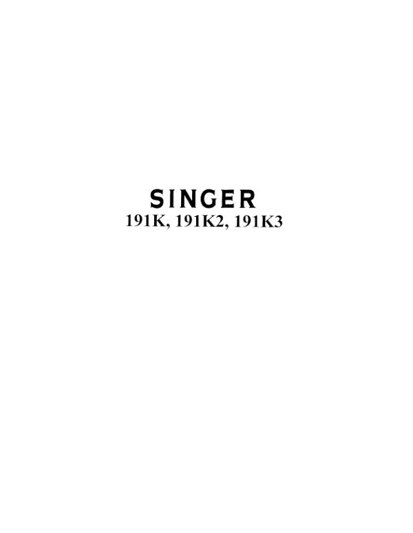 Singer 191K, 191K2 & 191K3 manual cover