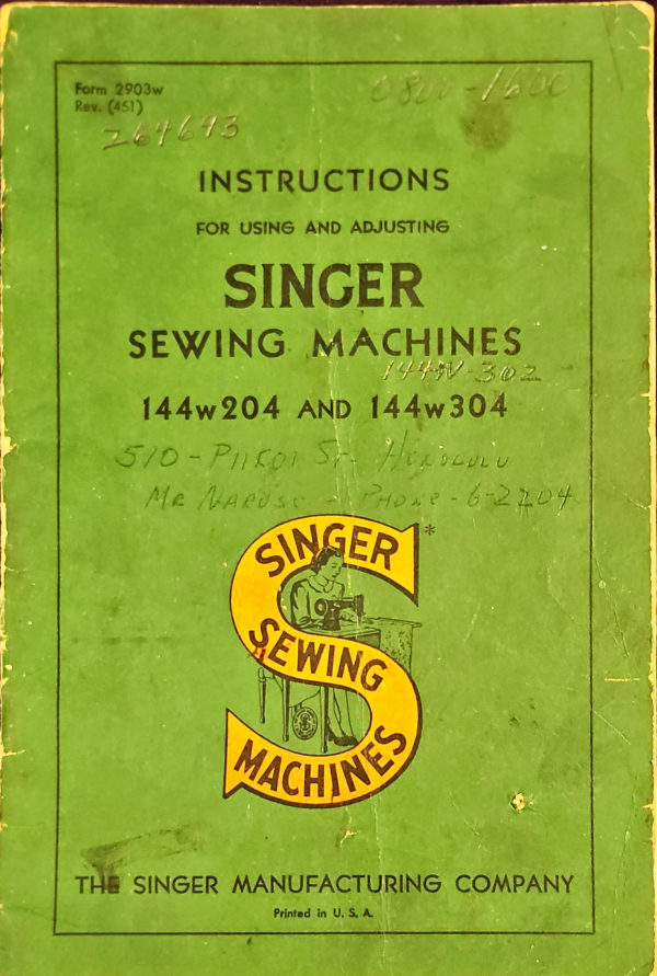 Singer 144w204, 144w304 manual cover