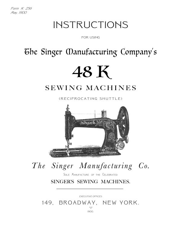 Singer 48K - English (1900) manual cover