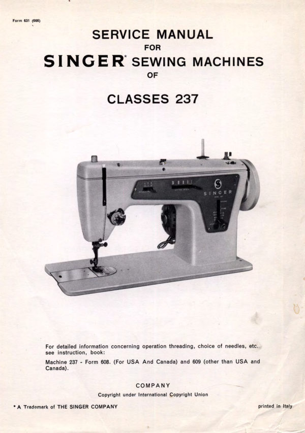 Singer 237 Service manual cover