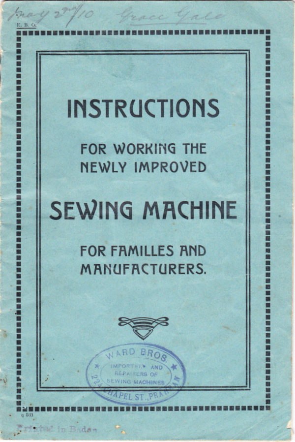 Gritzner German-Style Transverse Shuttle — Ward Brothers manual cover