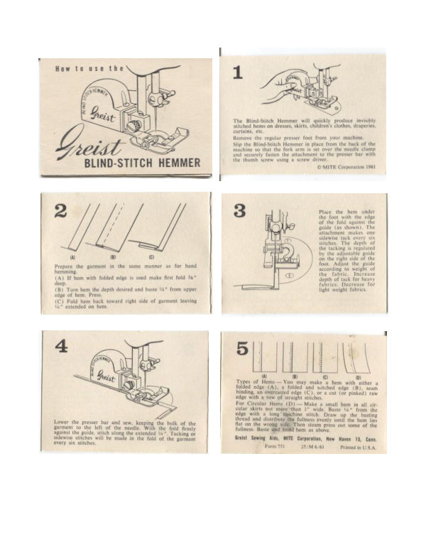 Greist Blind-Stitch Attachment manual cover